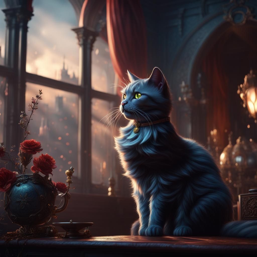 Fantastical Cat Matte Painting in Deep Color