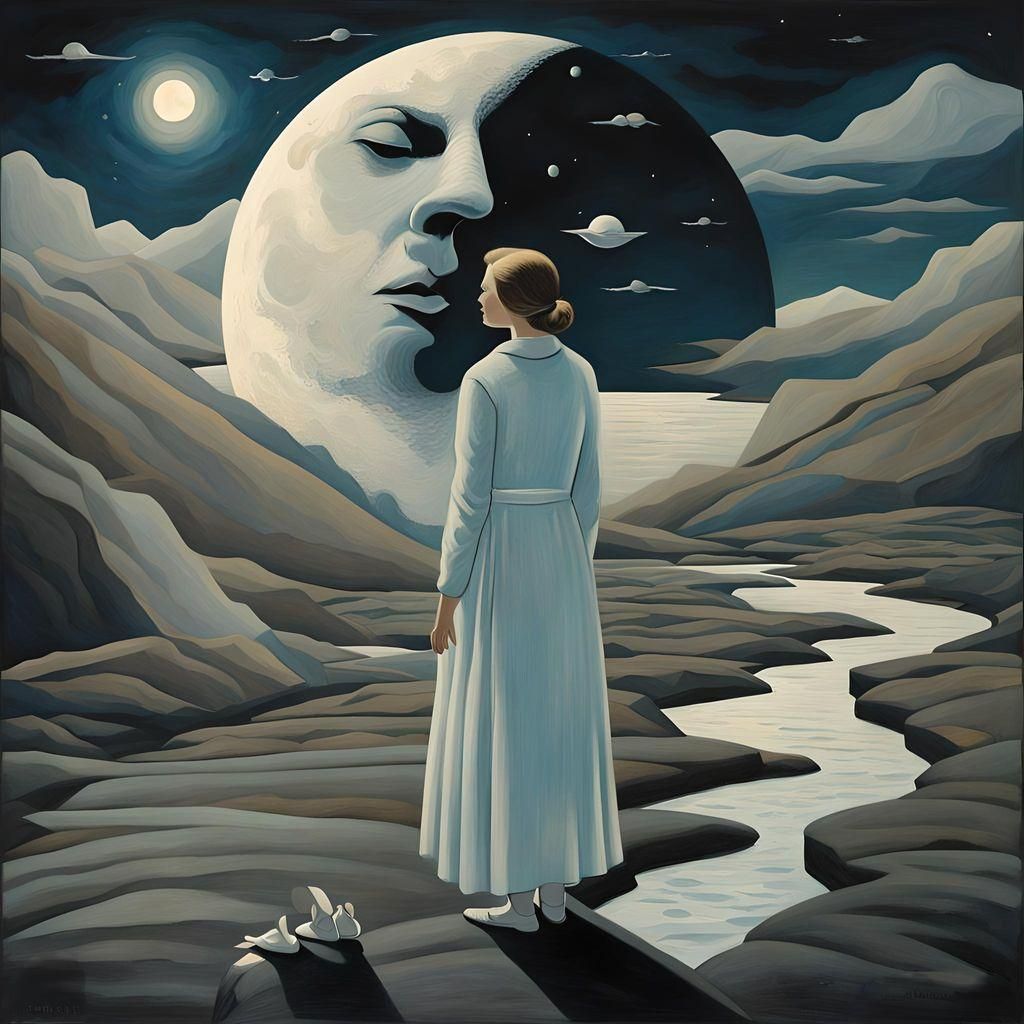 Surreal Moonlit Seascape in the Style of Lawren Harris