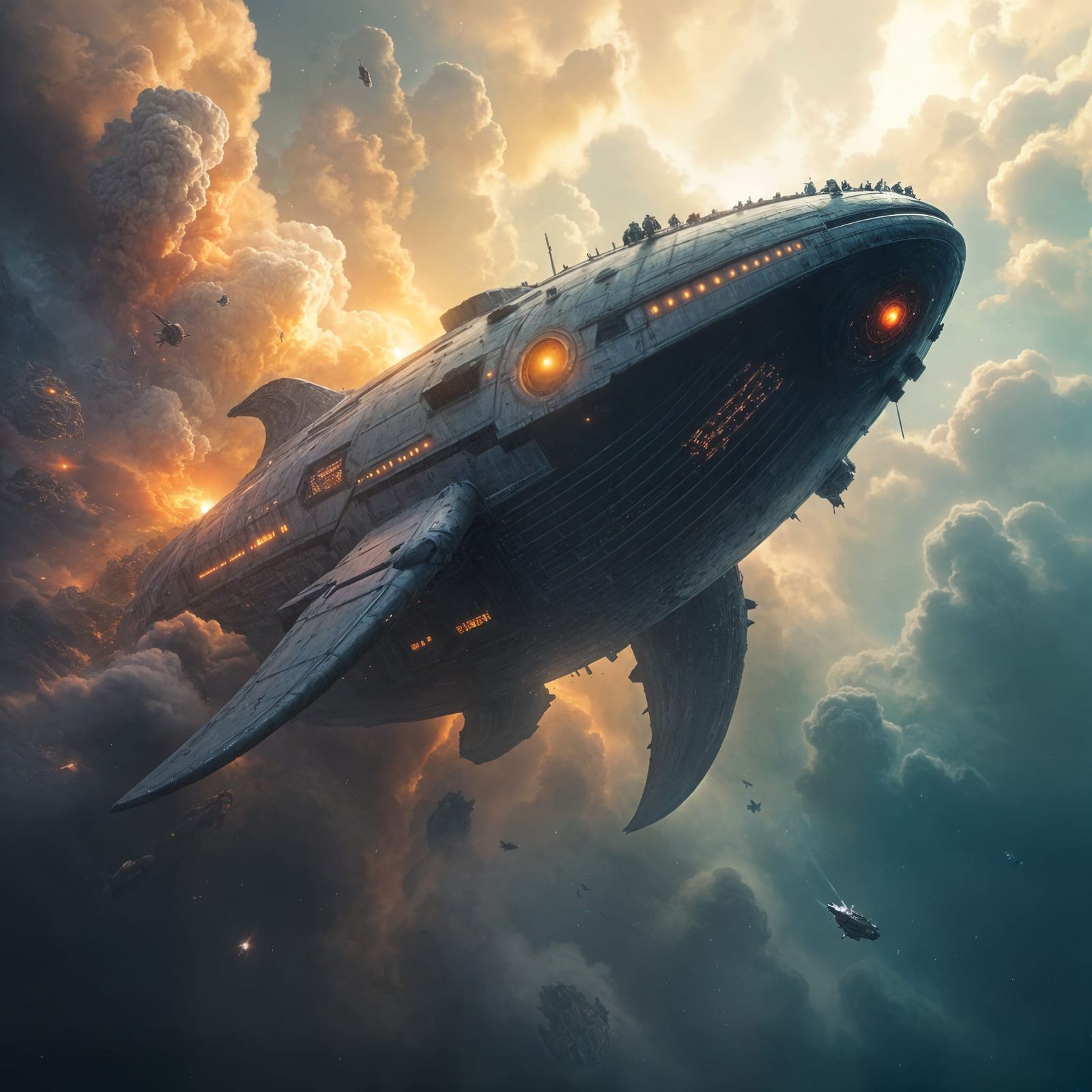 Colossal Celestial Whale Spaceship in Cosmic Ocean