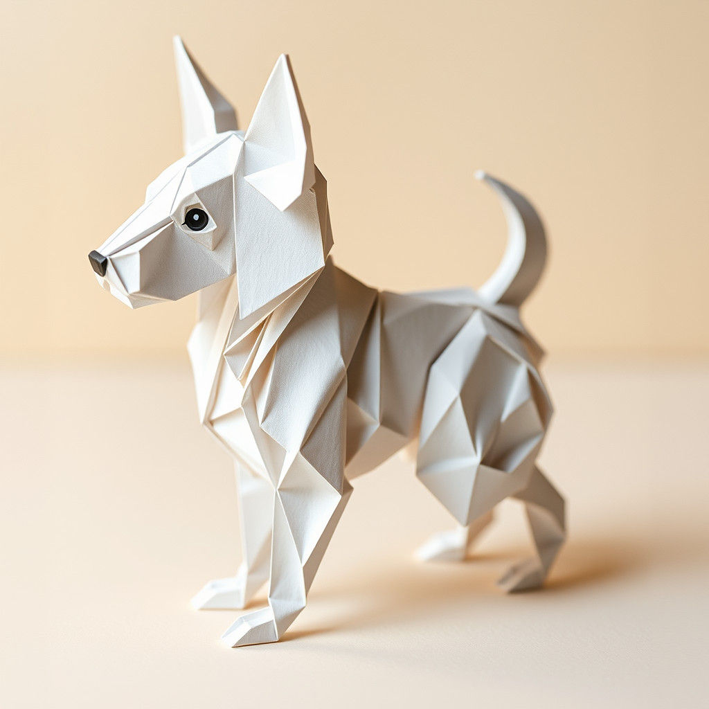 Intricate Papercraft Dog with Origami Folds