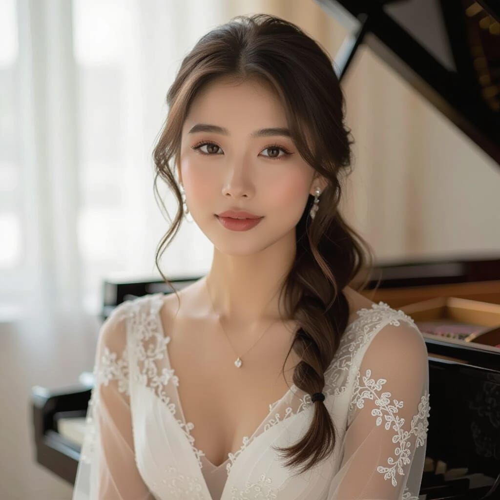 Hyperrealistic 8K Photo of Girl Playing Piano