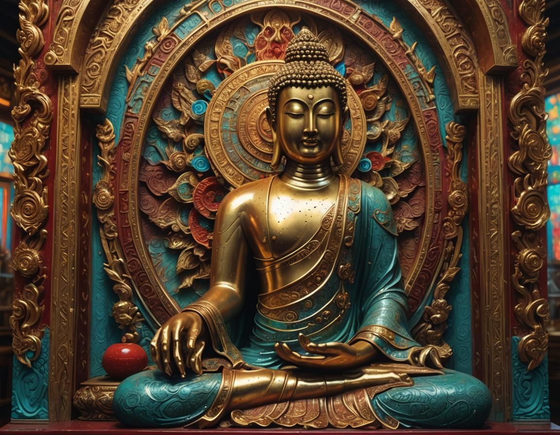 Stunning Buddha Statue with a Touch of Rebellion