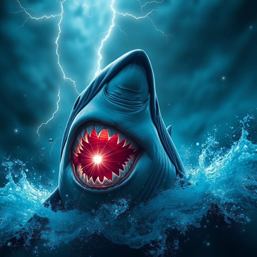 Great White Shark Attack in Bioluminescent Storm
