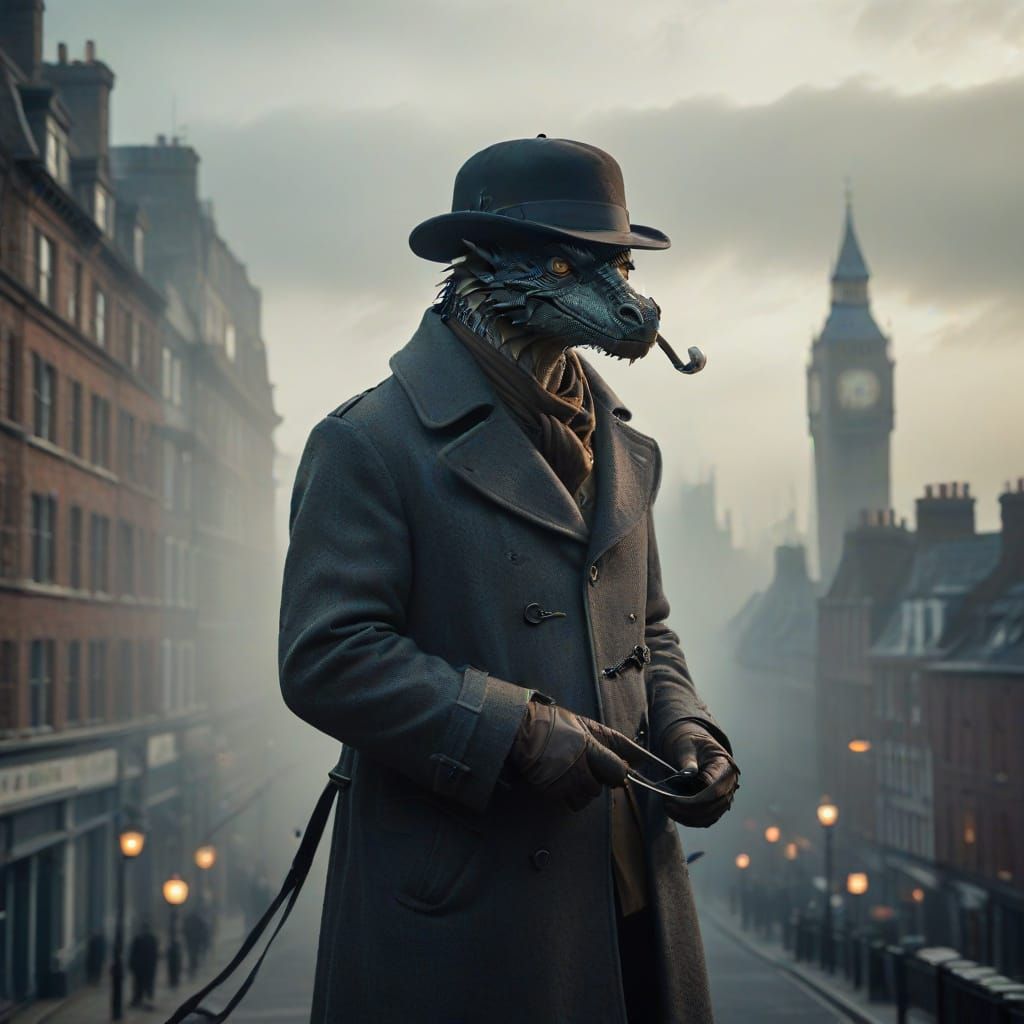 Majestic Sherlock Dragon Dominates Foggy London