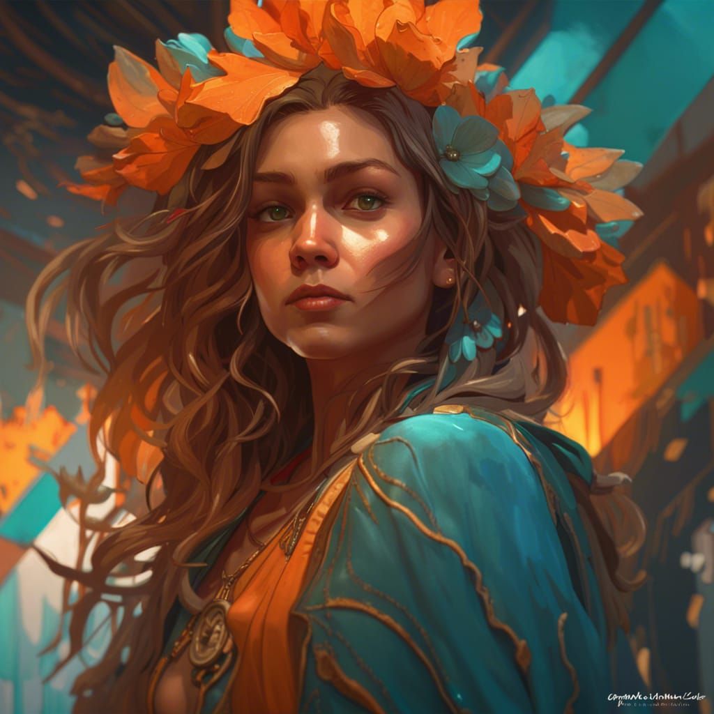 Girl in Orange and Teal, Hyperdetailed Concept Art
