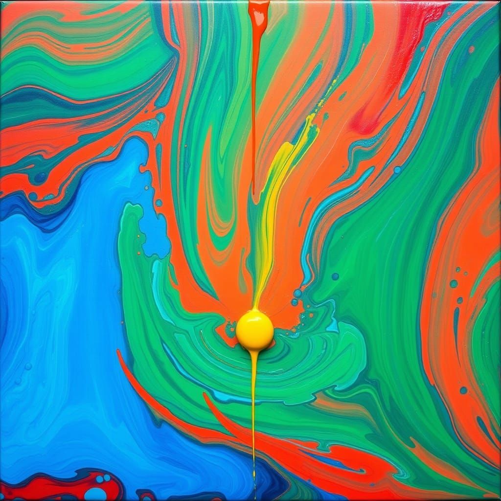 Colorful Abstract Paint Swirls with Yellow Highlight