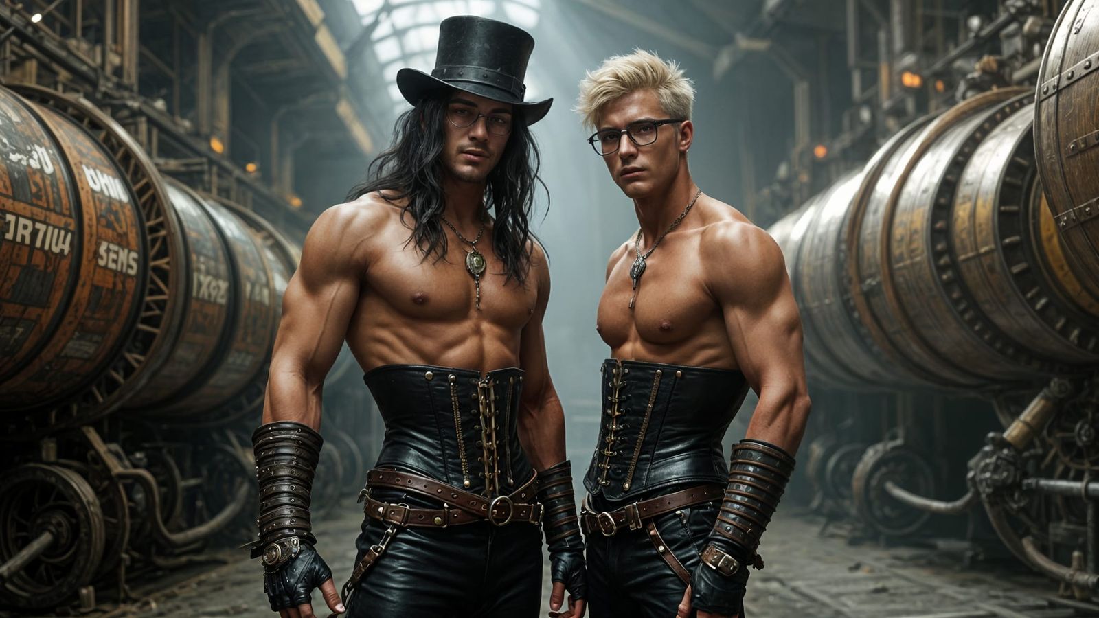 Elegant Steampunk Couple Unveils Futuristic Factory