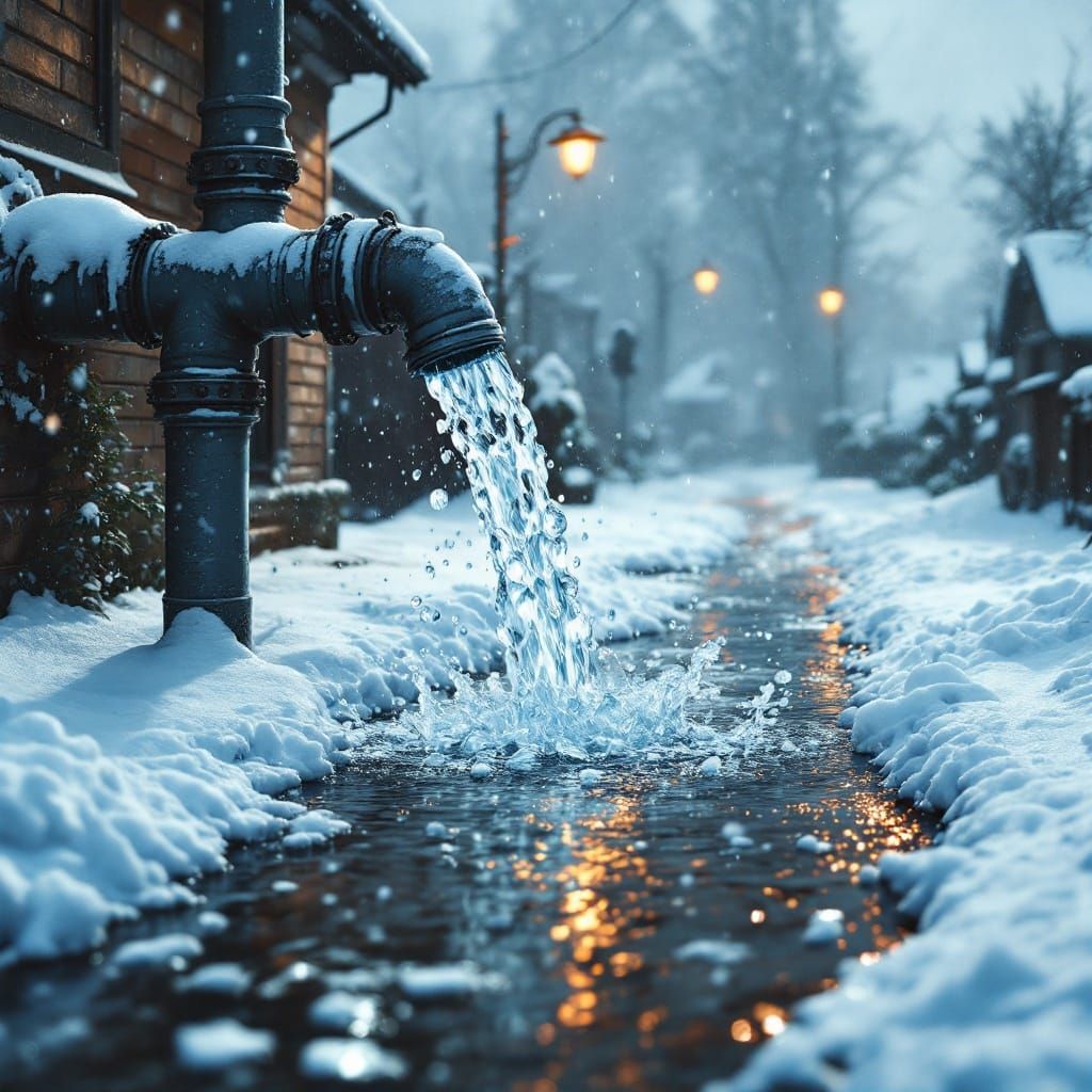 Fantastical Winter Waterfall in Snowy Neighborhood Scene