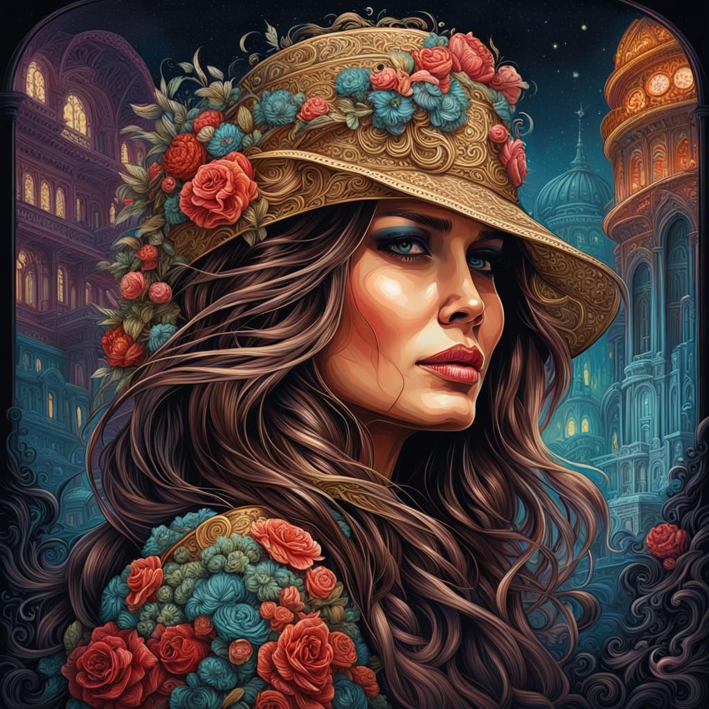 Detailed Portrait of a Woman in Colorful Fantasy Style