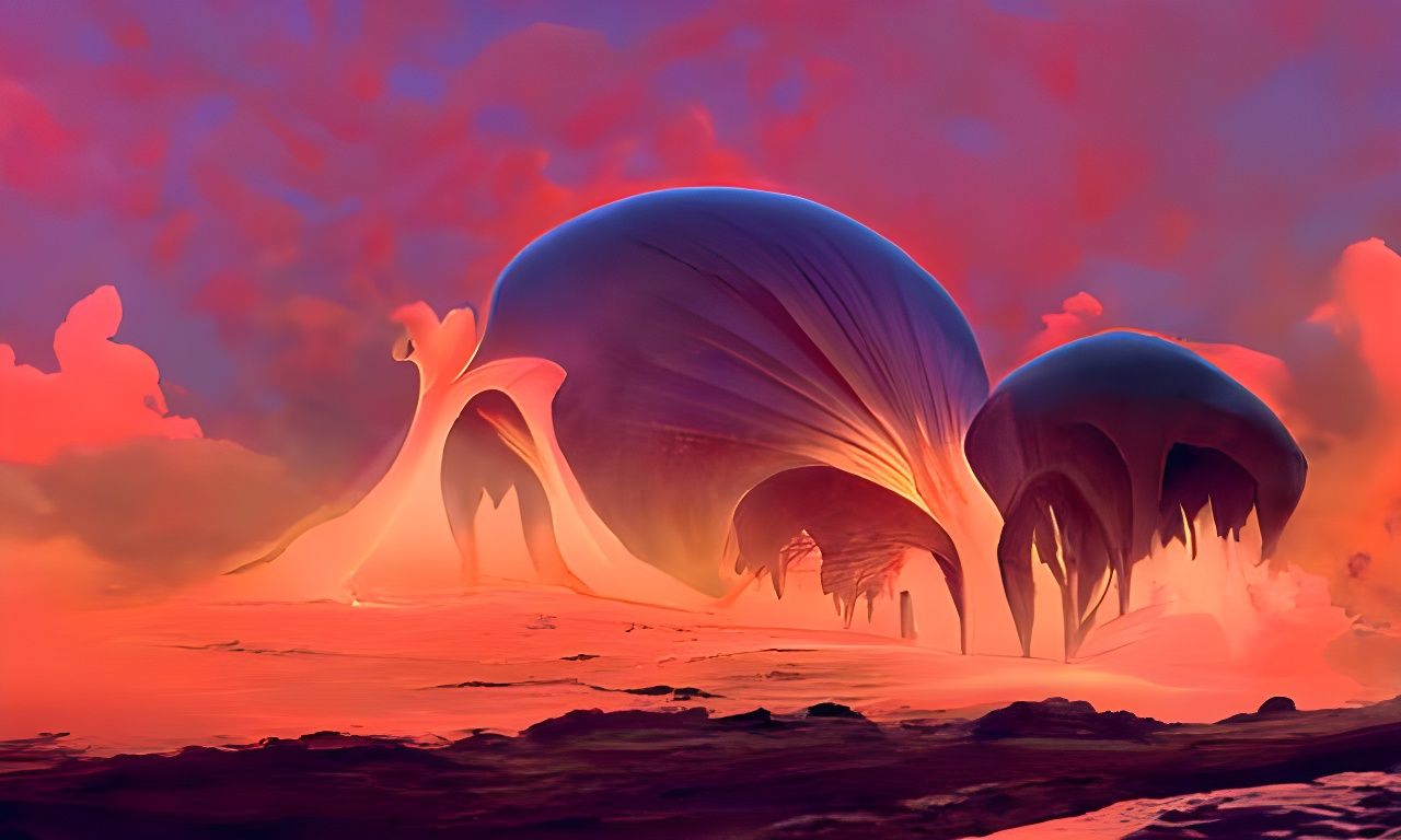 Ethereal Alien Bio-Domes with Swirling Clouds