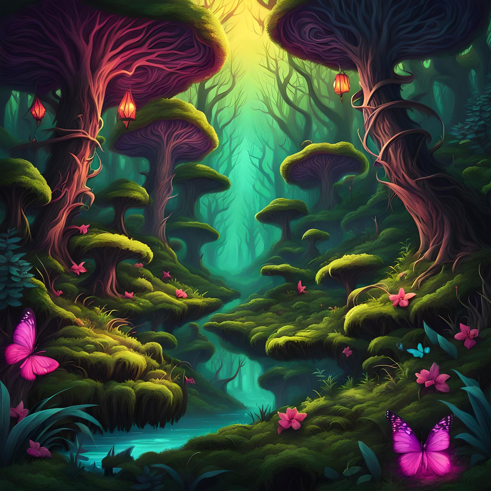 Weirdcore Fantasy forest, fantasy background