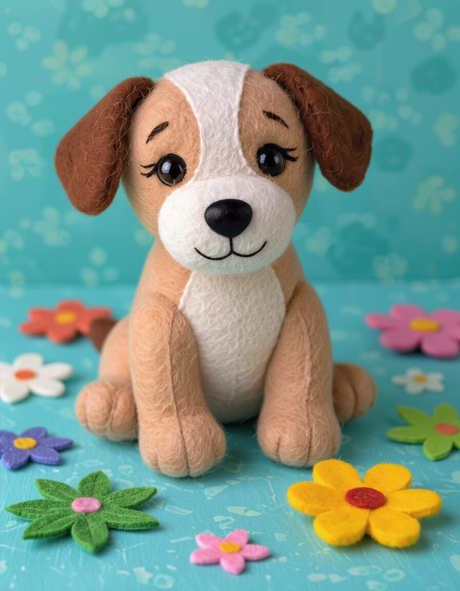 Charming Felt Puppy in Felt Art Style