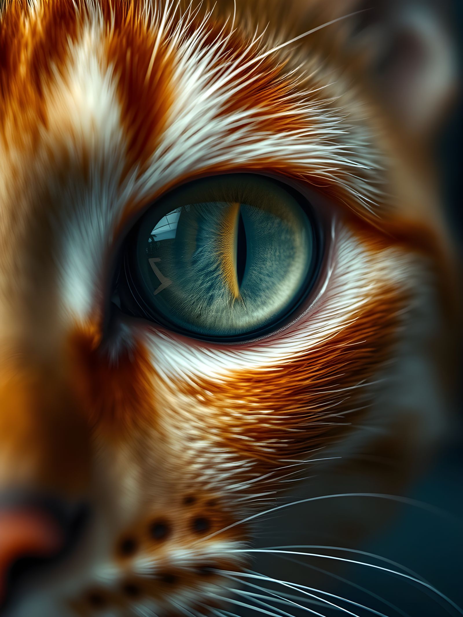 Hyperrealistic Cat Portrait with Vibrant Green Eye