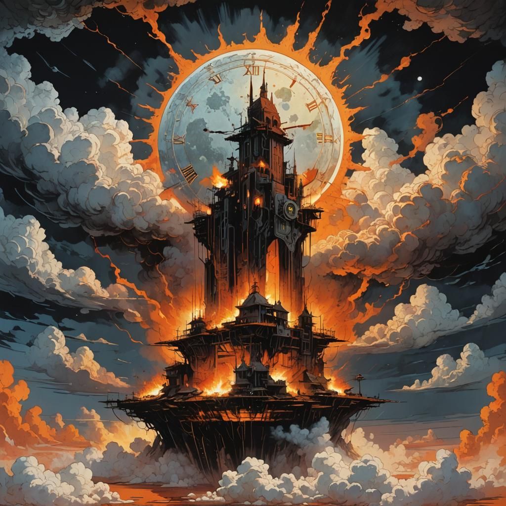 Dramatic Moon and Sun over Floating Island