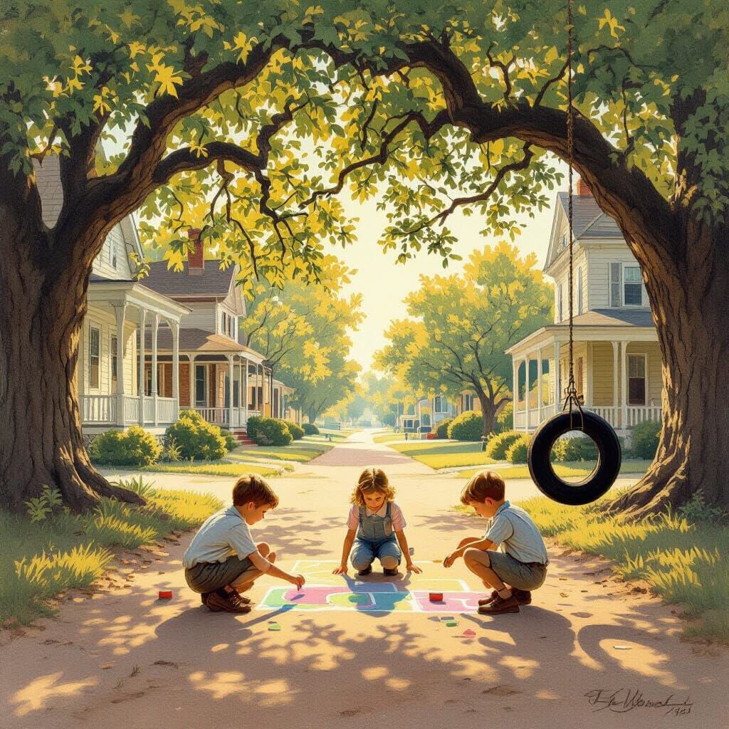 Children Playing in 1930s Maycomb Nostalgic Scene