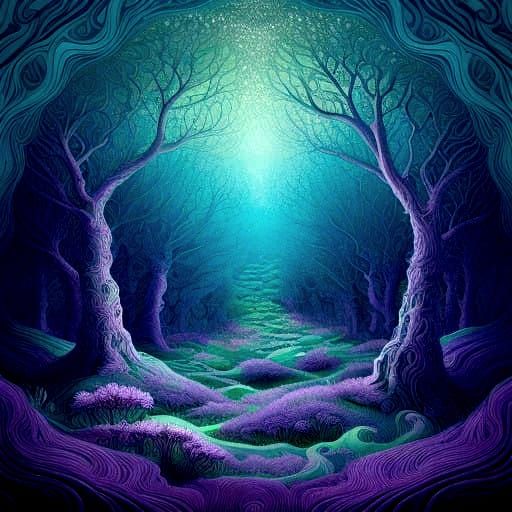 Enchanted Fractal Realms in Vibrant Vector Art