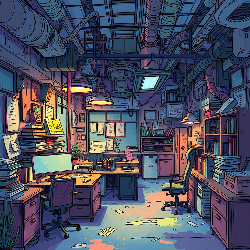 Mystical Office Scene in Doodle Style