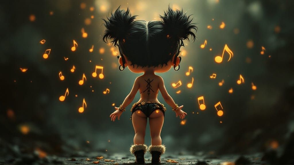 Intricate ink outline. Full-body portrait from behind. An ad...