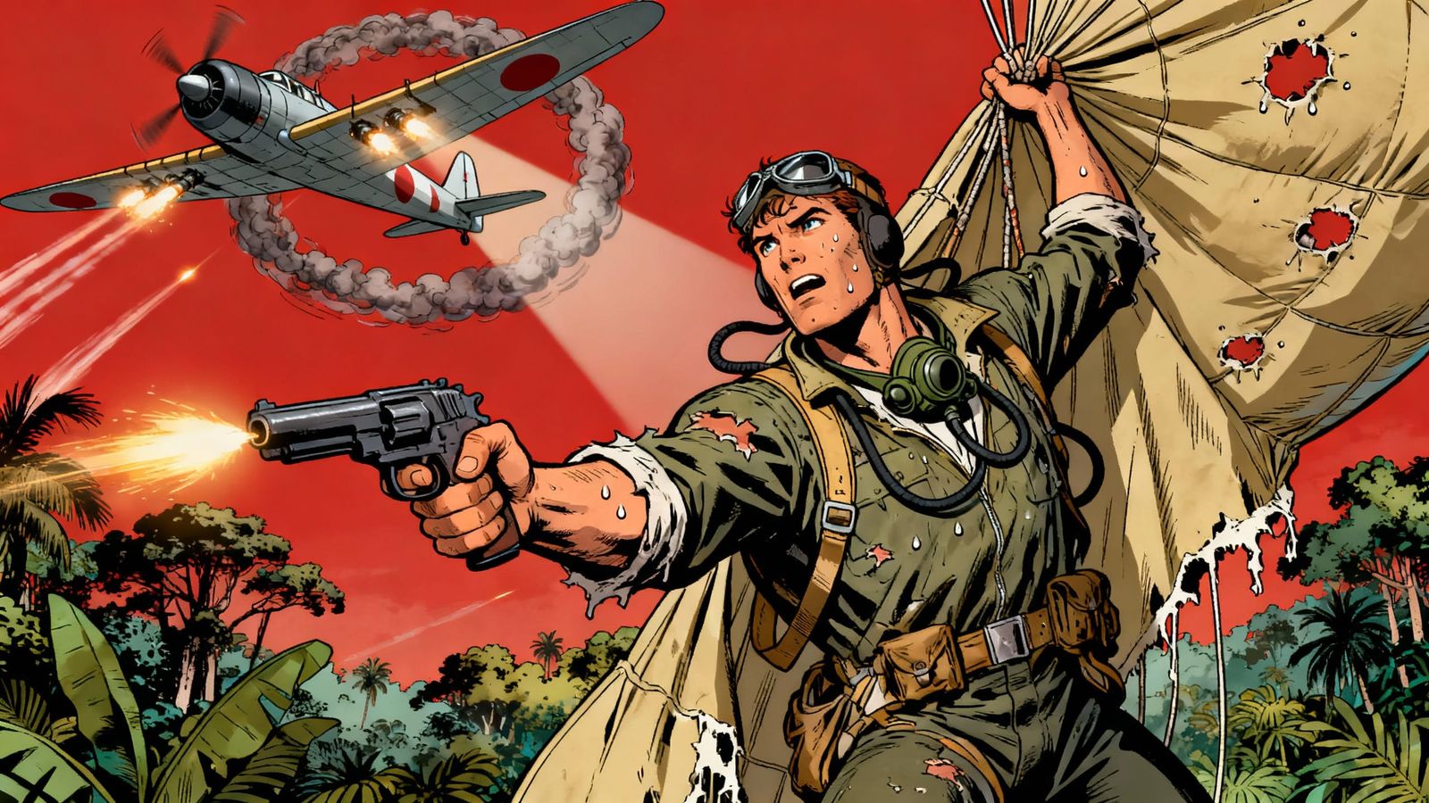Pilot Fights Zero With Pistol Over Burma in Comic Style