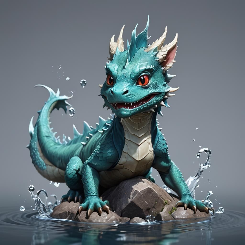 Cute Water Dragon in 3D Anime Art