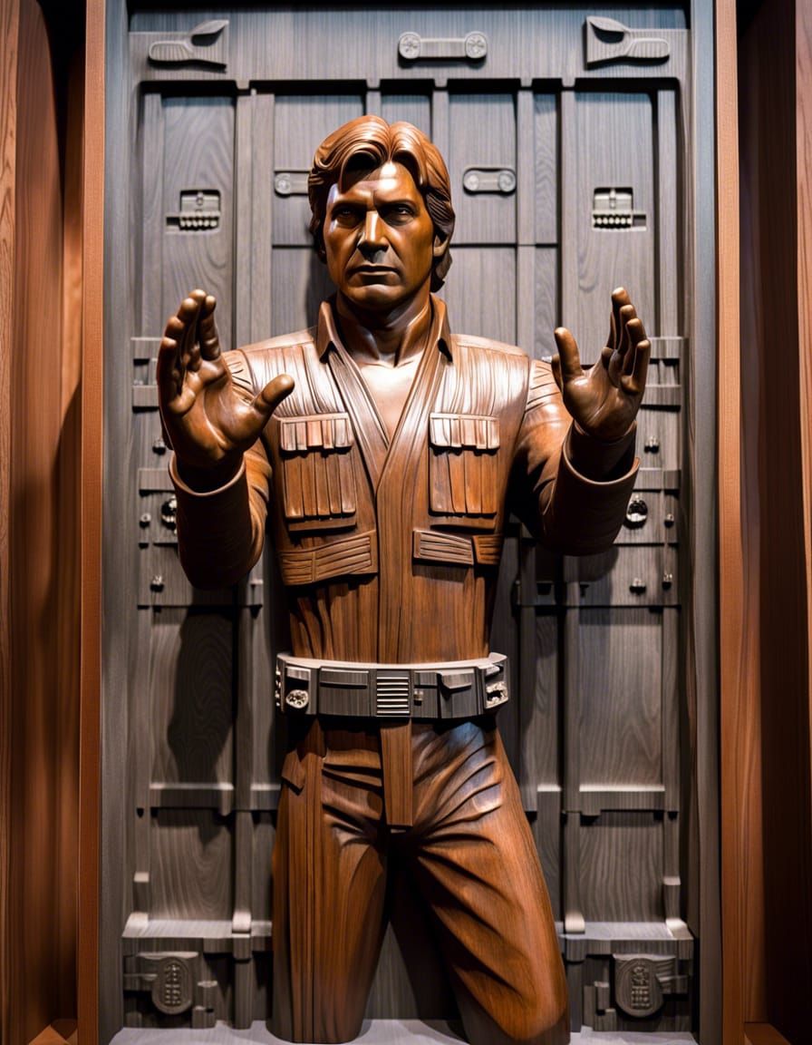 Wooden Sculpture of Han Solo in Carbonite