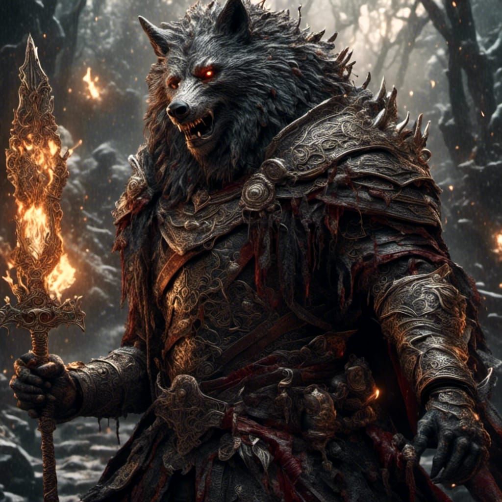 Hyperrealistic Warrior King in a Dark, Magical Realm