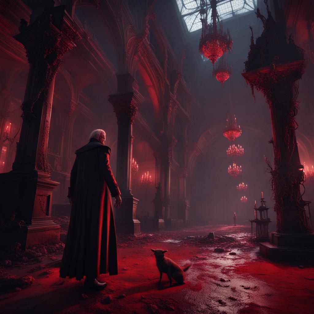 Gangrel Vampire Hunting in Red Tint: Fantasy Art