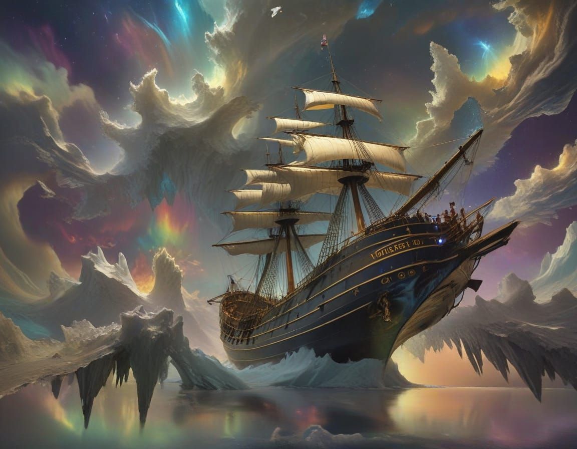 Tallship Battles Iceberg in Dramatic Scene