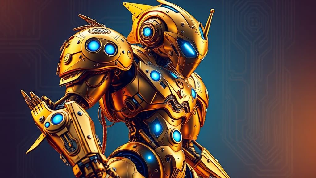 Ornate Golden Robot with Gleaming Metallic Surfaces