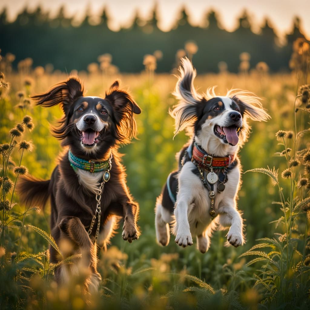 Hippie Dogs Dancing in a Field: Professional Photography