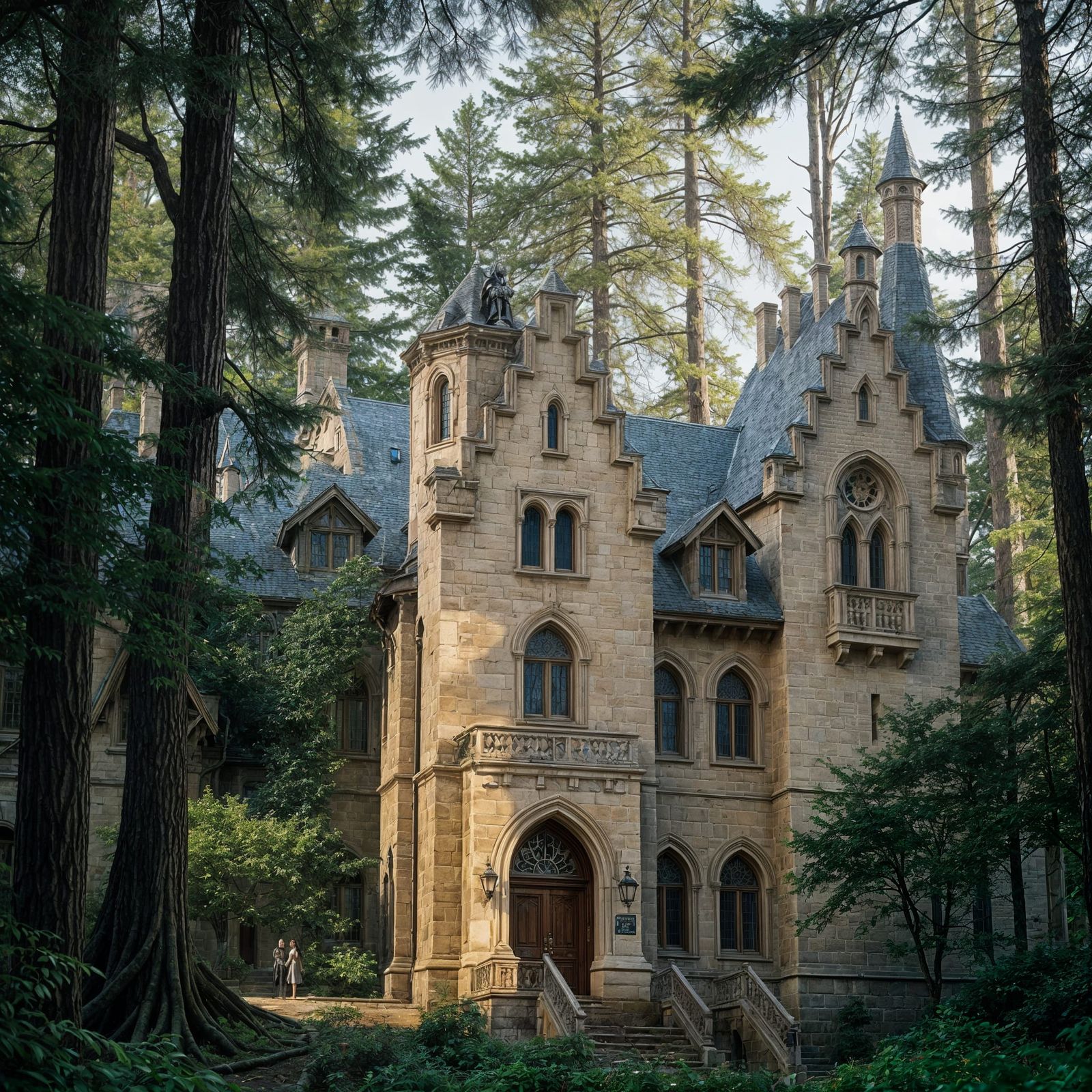Whimsical Castle-Style School Amidst Enchanted Forest