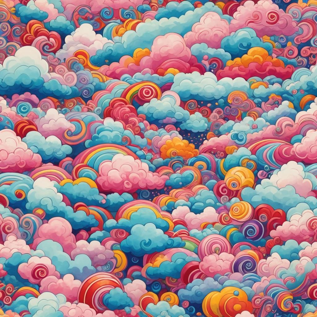 Vibrant Cotton Candy Clouds in Candyland Wonderland