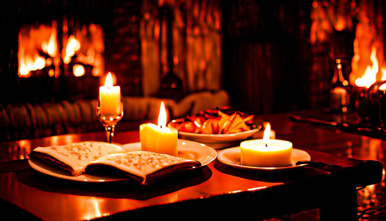 Cozy Candlelit Meal by the Fireplace