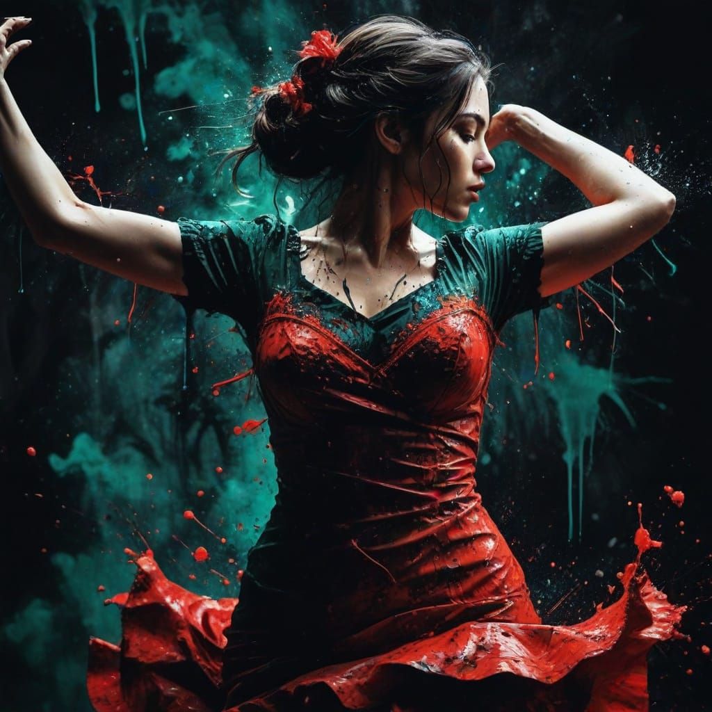 Vibrant Abstract Flamenco Dance in Ink