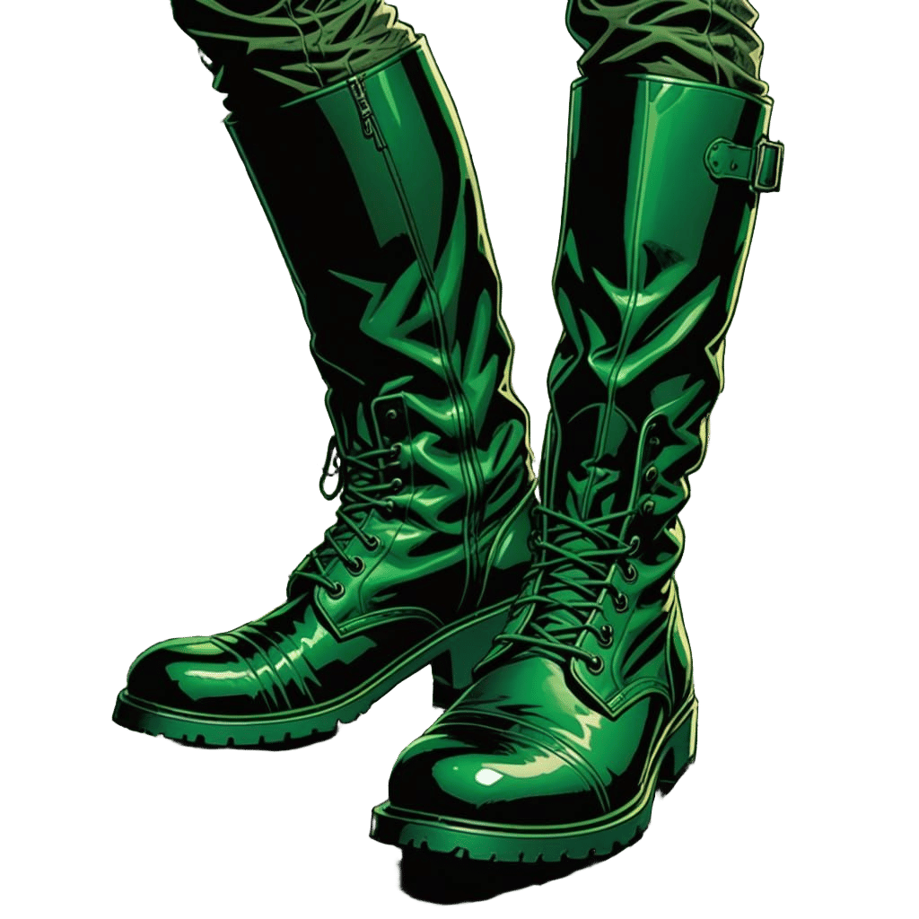 Green Boots on Grid in Comic Book Style