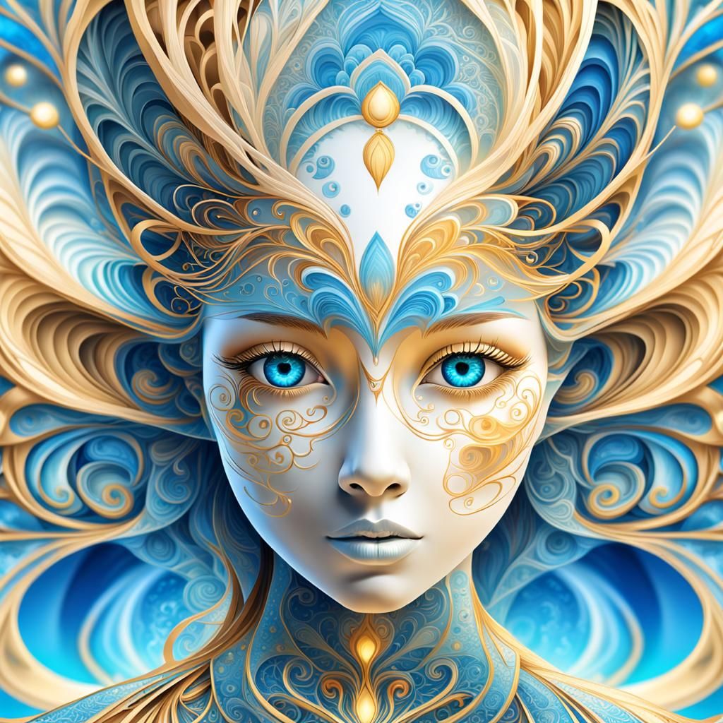 /imagine Mujer joven de cabello dorado, ojos de cielo, piel ...