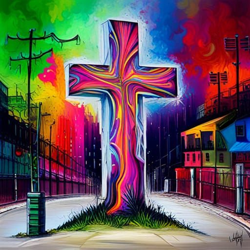 Graffiti Style Cross in Splash Art