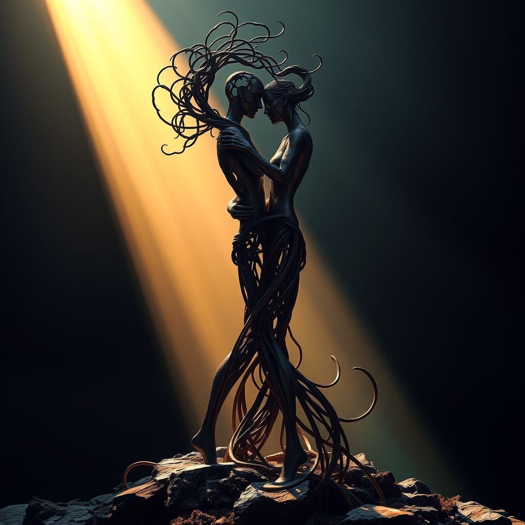 Entwined Iron Sculpture in Sunbeam - Fantasy Art