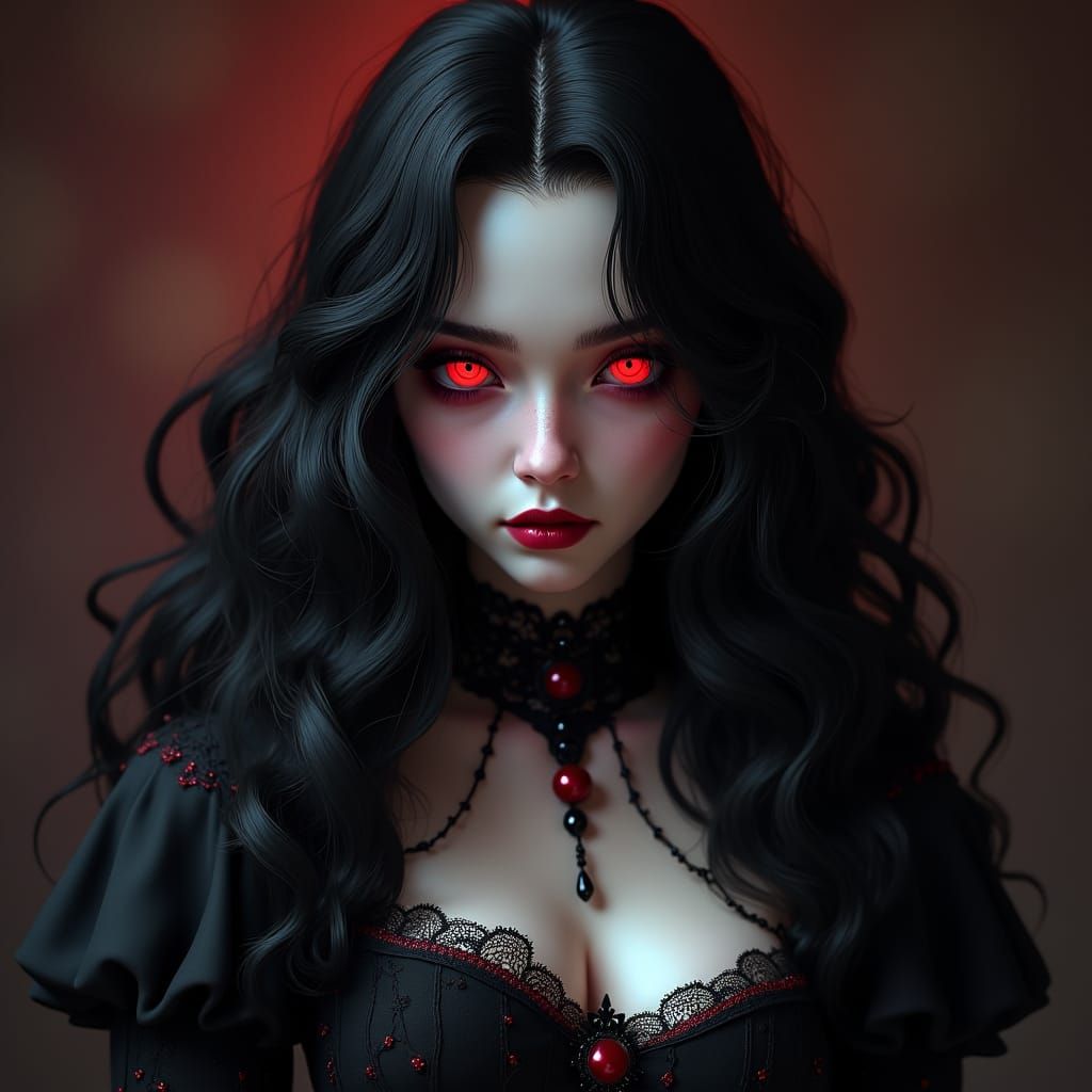 Vampire Girl Portrait in Art Nouveau Style