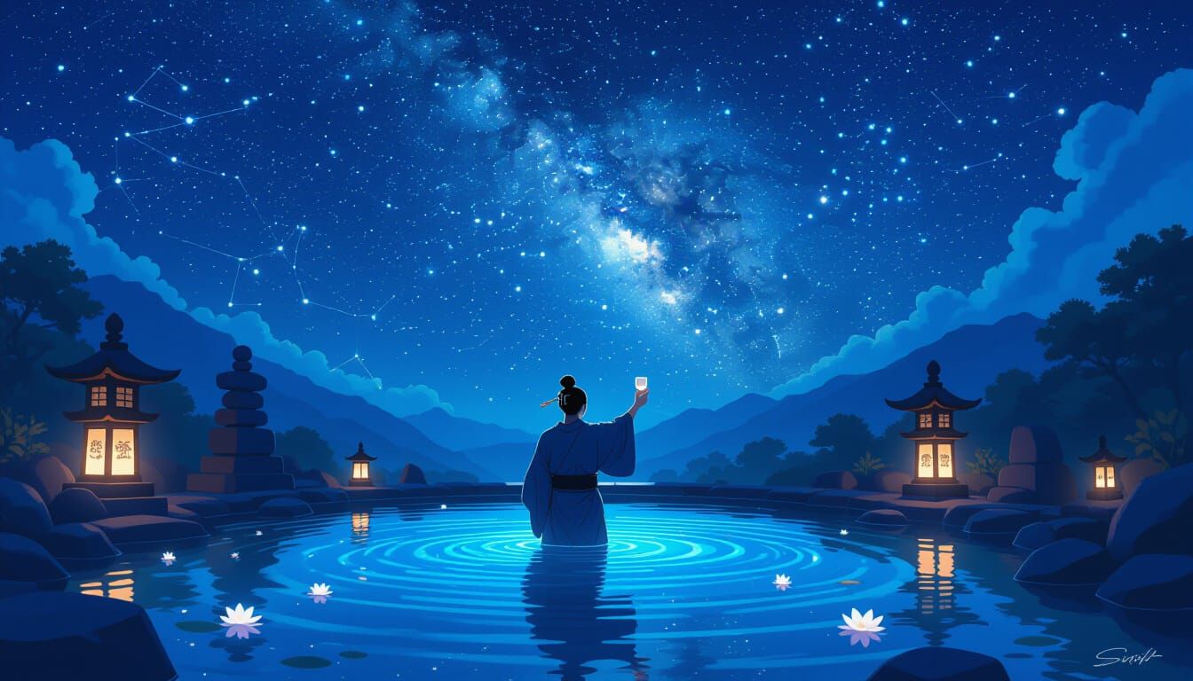 Sukunabikona-no-Kami Under the Milky Way, Digital Art