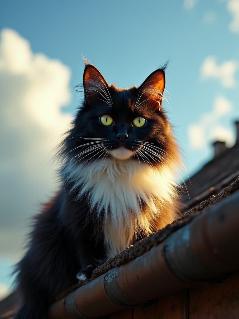 Majestic Black Cat Illuminated by Golden Sunlight