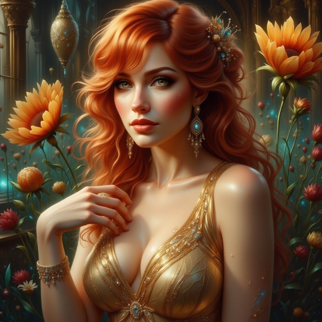 Redhead in 1920s Flapper Dress with Dramatic Lighting