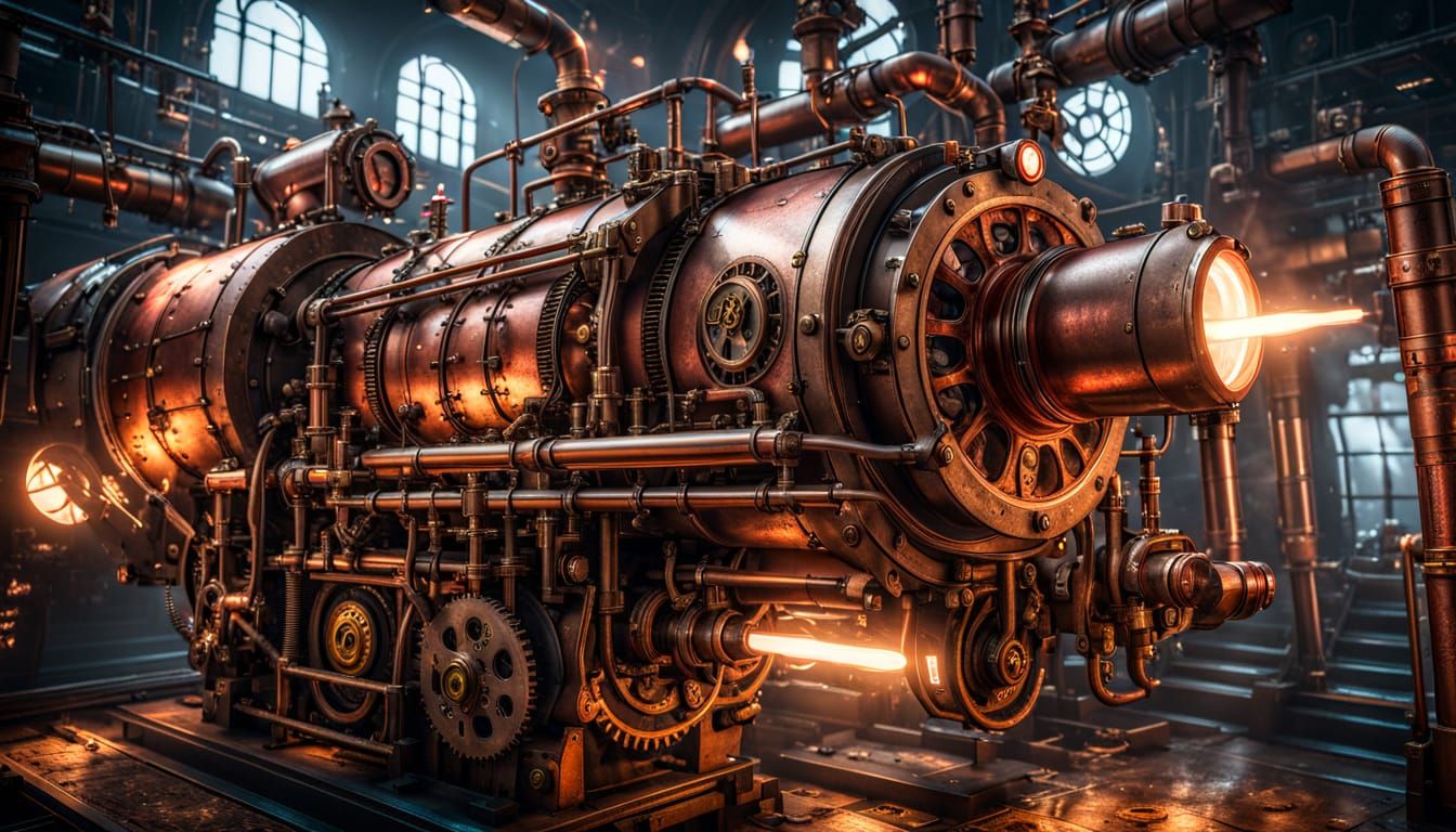Steampunk Ship Engine Close-Up in Industrial Style