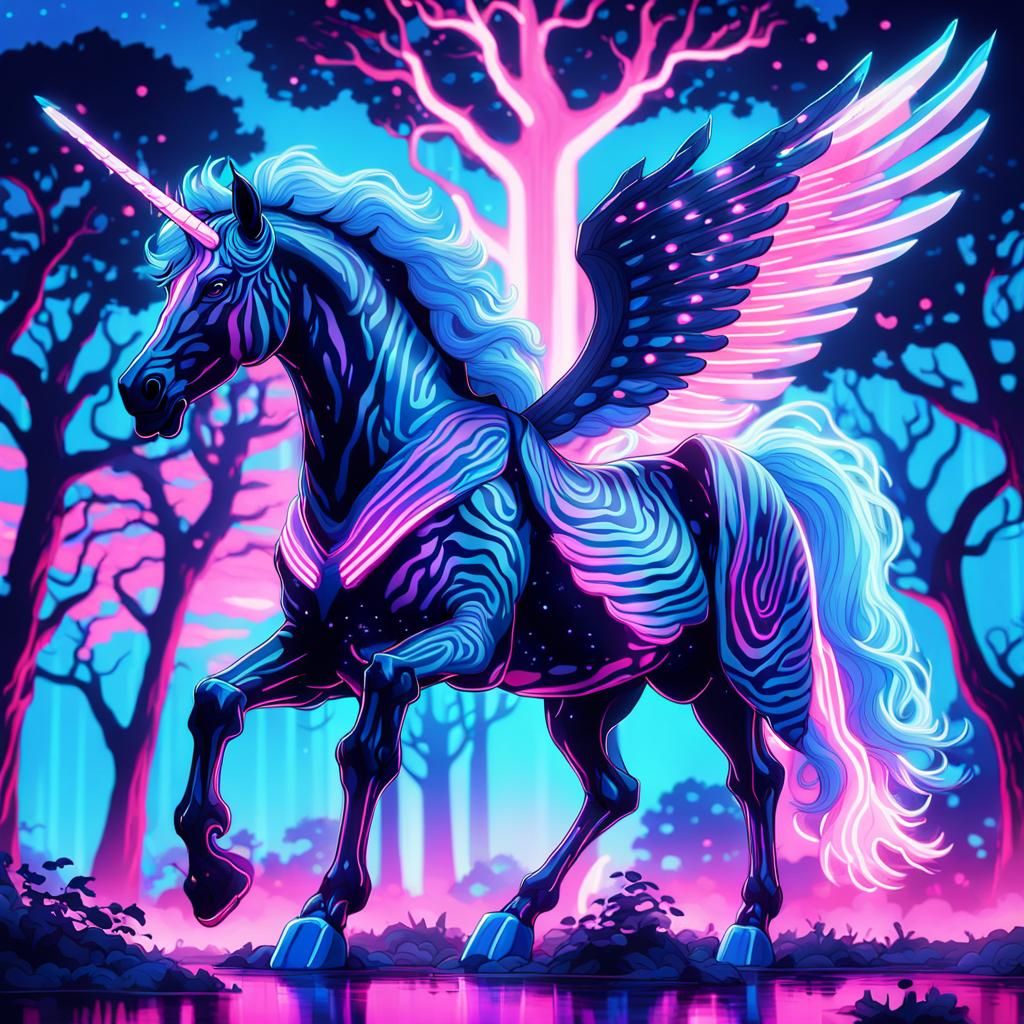Neon Pegasus in Synthwave Retro Style