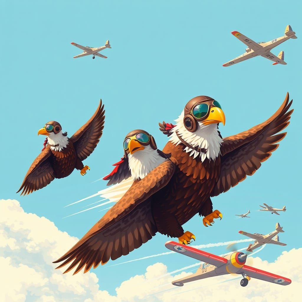 Eagles Racing Planes in Stylized Illustration