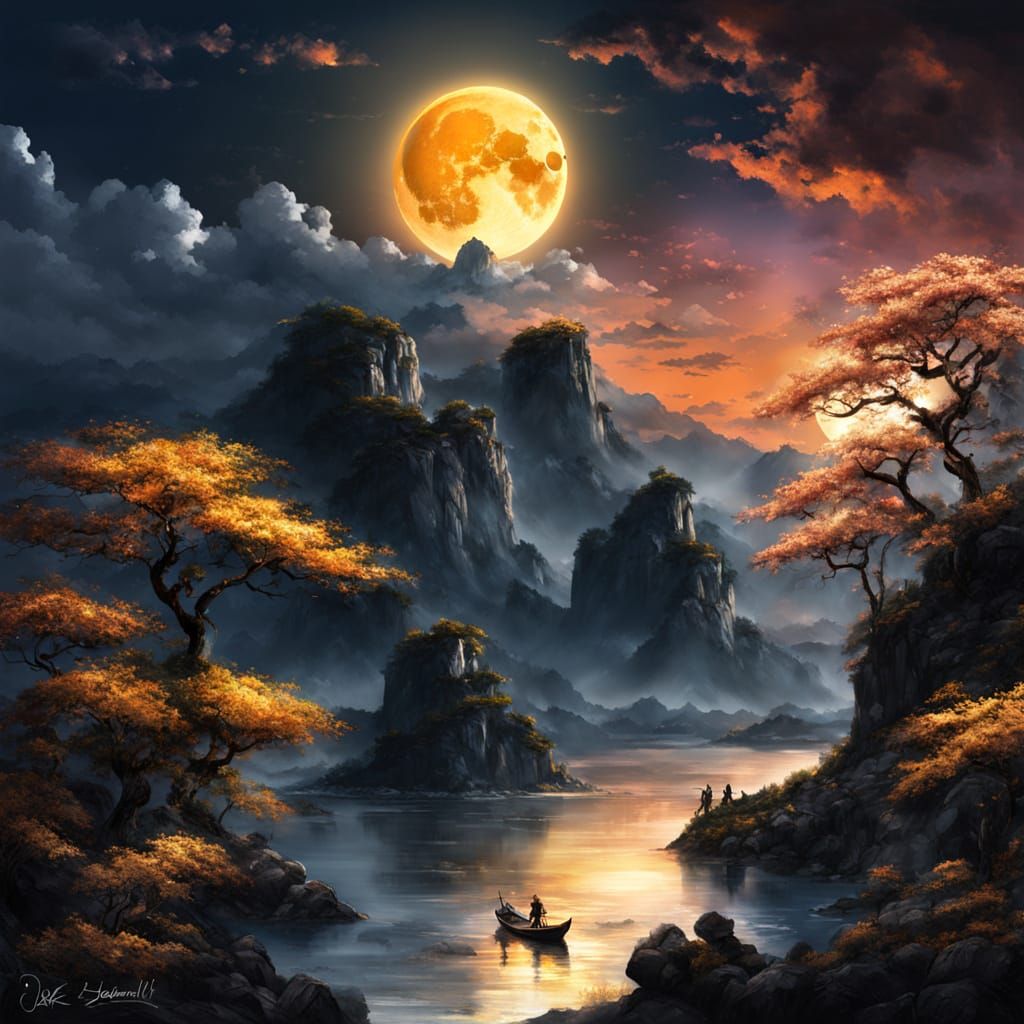 Golden Eclipse over Black Sakura Forest