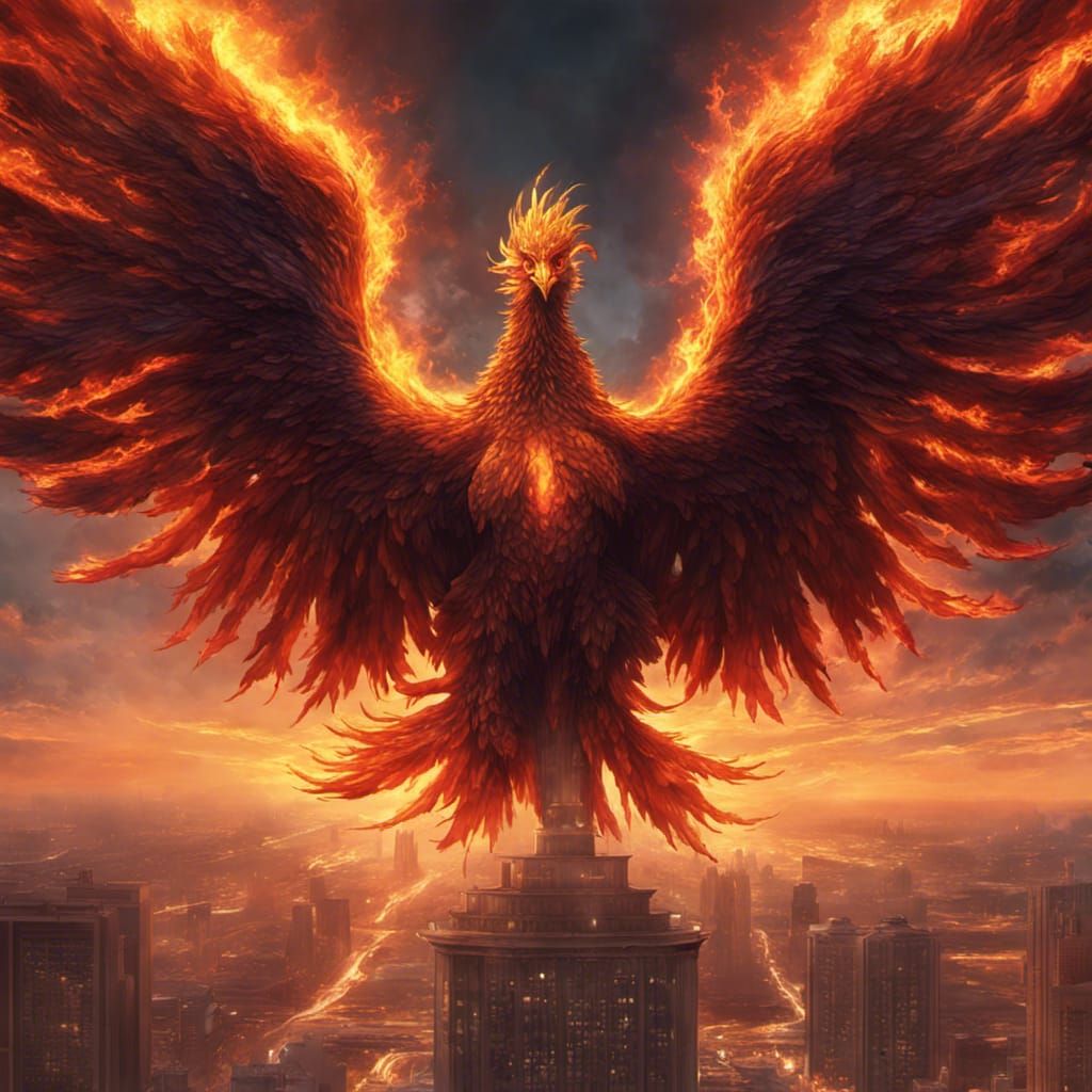 Phoenix Rises Over Columbus: Dark Fantasy Art