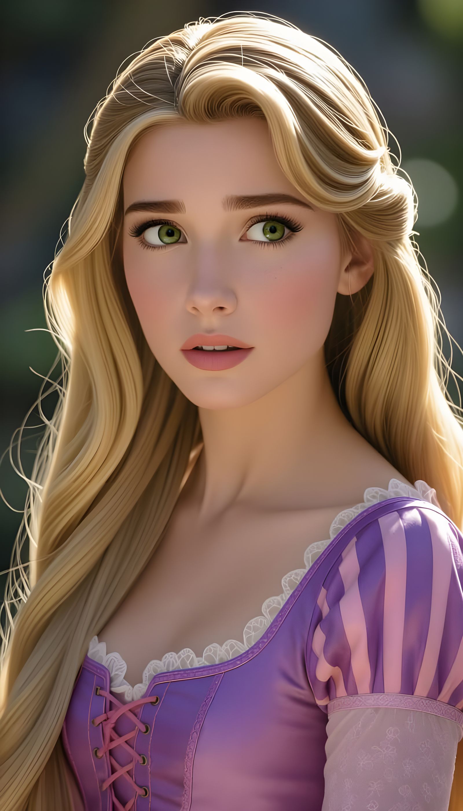 Cinematic Close-Up of Rapunzel in Dramatic Lighting