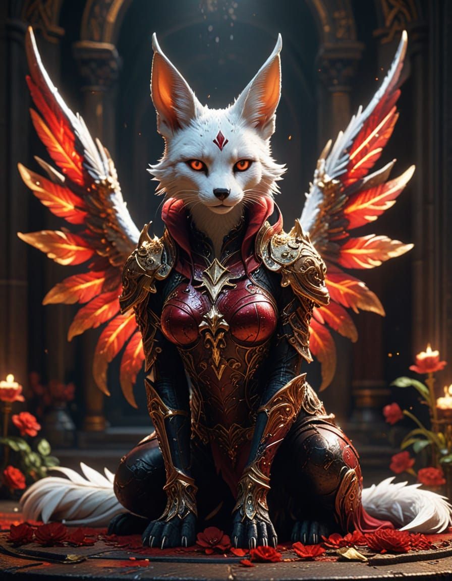 Majestic Feline Creature with Angel Wings