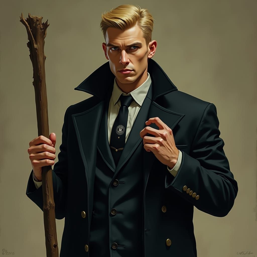 Gritty Film Noir Figure in Long Trench Coat with Stake and F...